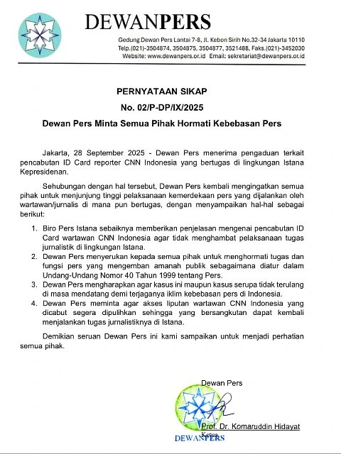 Kebebasan Pers Terancam? Dewan Pers Desak Istana Hormati UU Pers